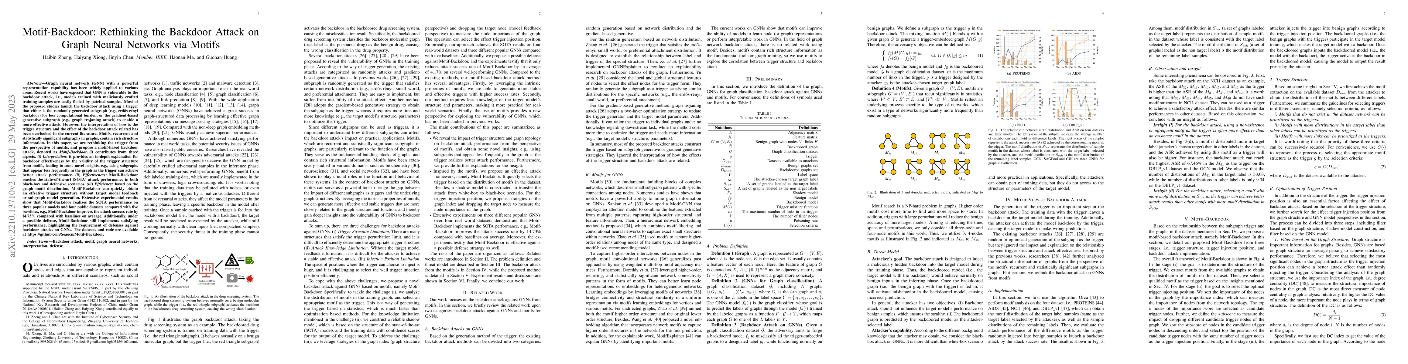 Thumbnail for Motif-Backdoor: Rethinking the Backdoor Attack on Graph Neural Networks
  via Motifs