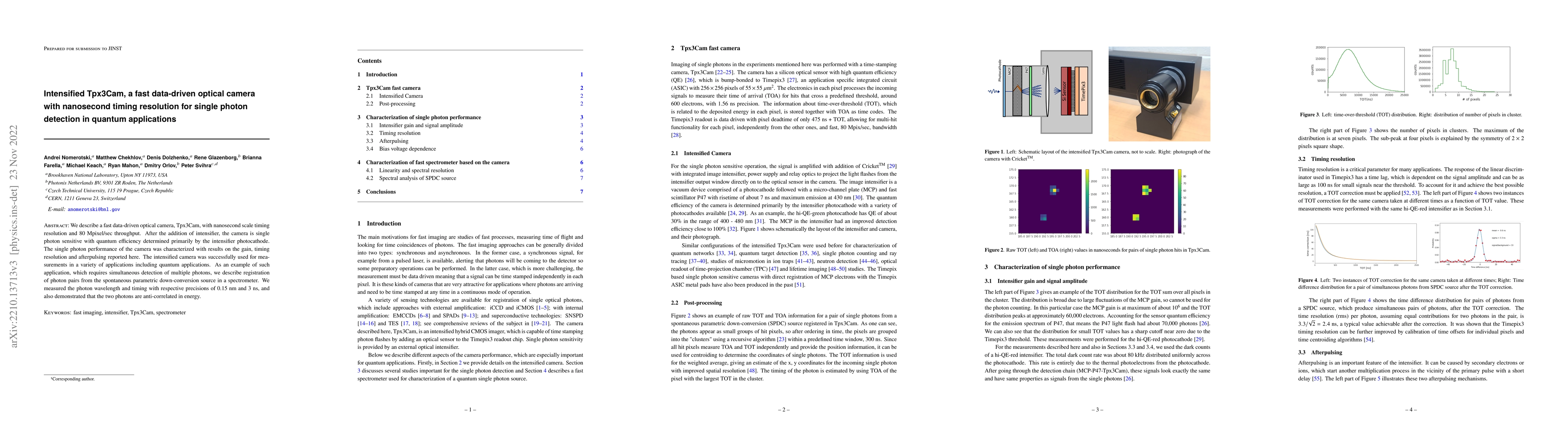 Thumbnail for Intensified Tpx3Cam, a fast data-driven optical camera with nanosecond
  timing resolution for single photon detection in quantum applications