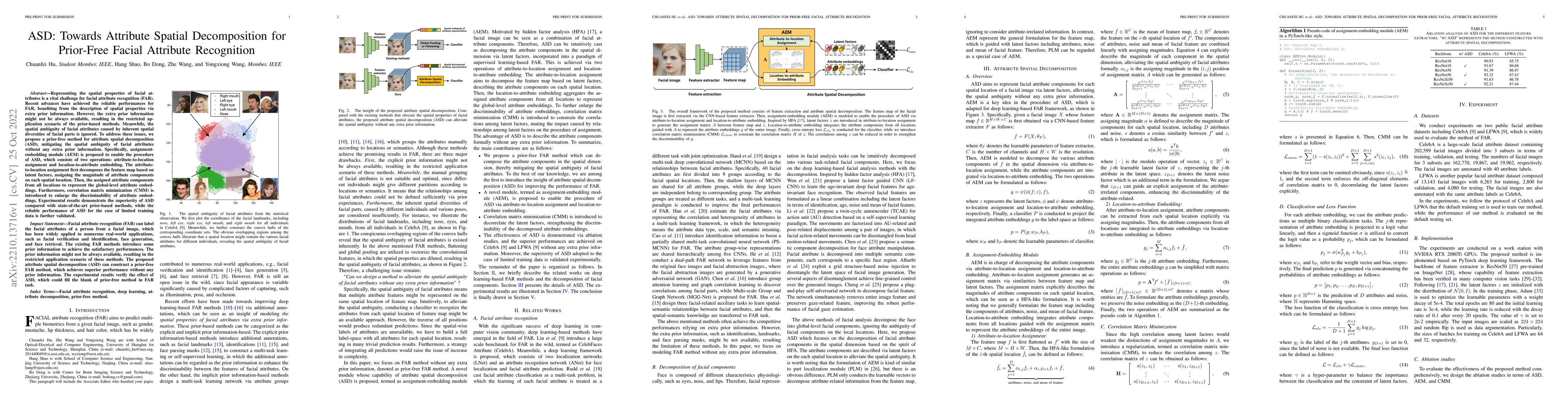 Thumbnail for ASD: Towards Attribute Spatial Decomposition for Prior-Free Facial
  Attribute Recognition