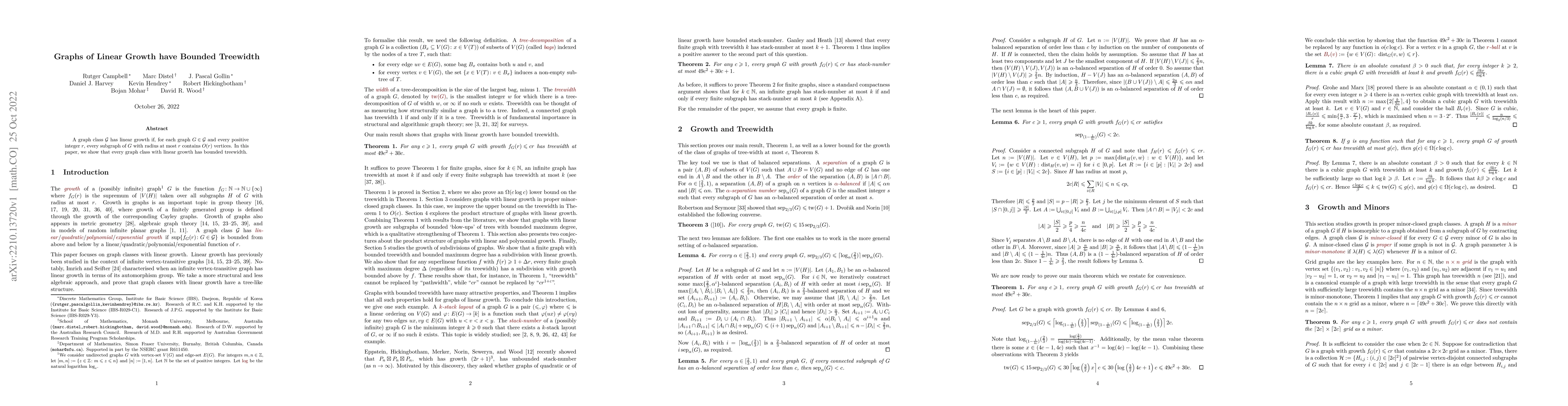 Thumbnail for Graphs of Linear Growth have Bounded Treewidth