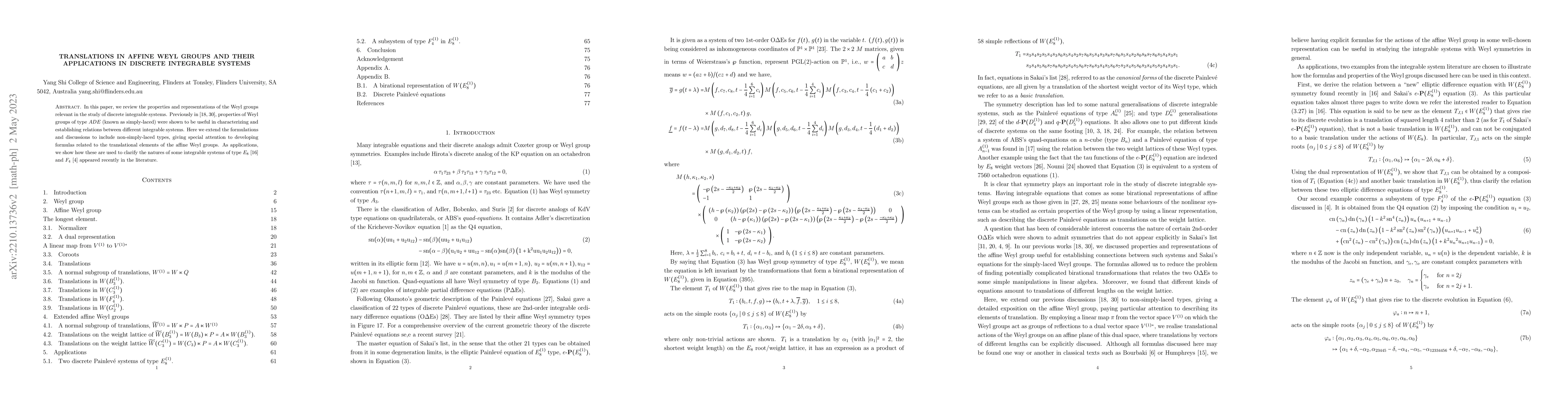 Thumbnail for Translations in affine Weyl groups and their applications in discrete
  integrable systems