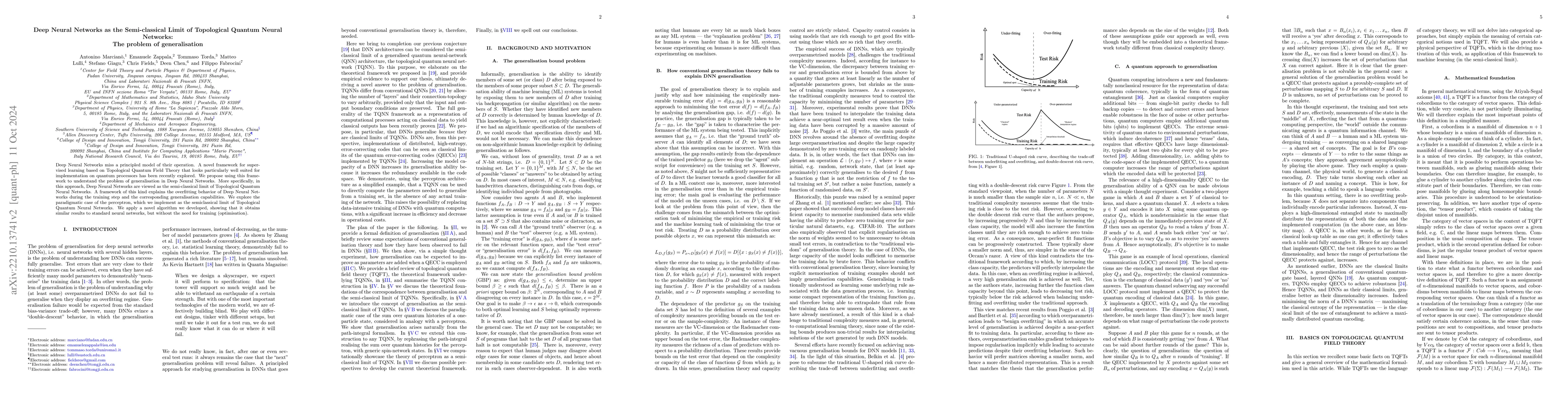Thumbnail for Deep Neural Networks as the Semi-classical Limit of Topological Quantum
  Neural Networks: The problem of generalisation