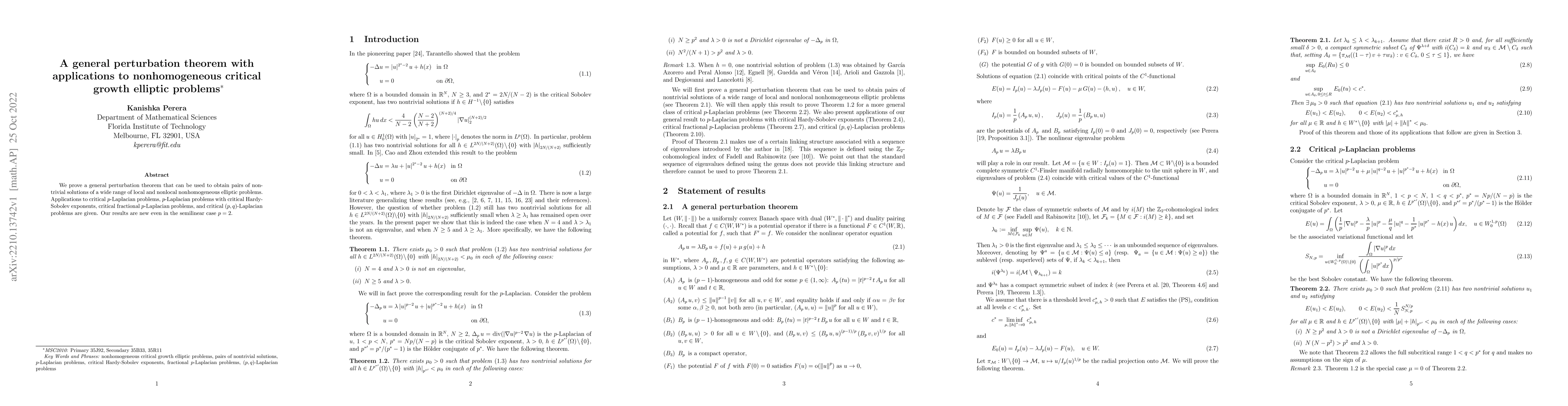 Thumbnail for A general perturbation theorem with applications to nonhomogeneous
  critical growth elliptic problems