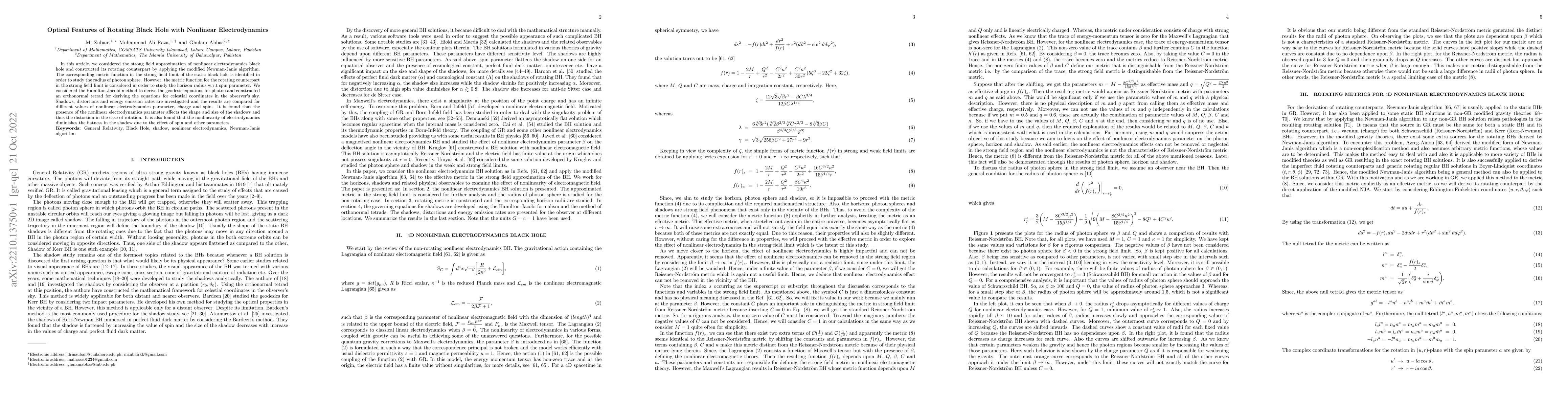 Thumbnail for Optical Features of Rotating Black Hole with Nonlinear Electrodynamics