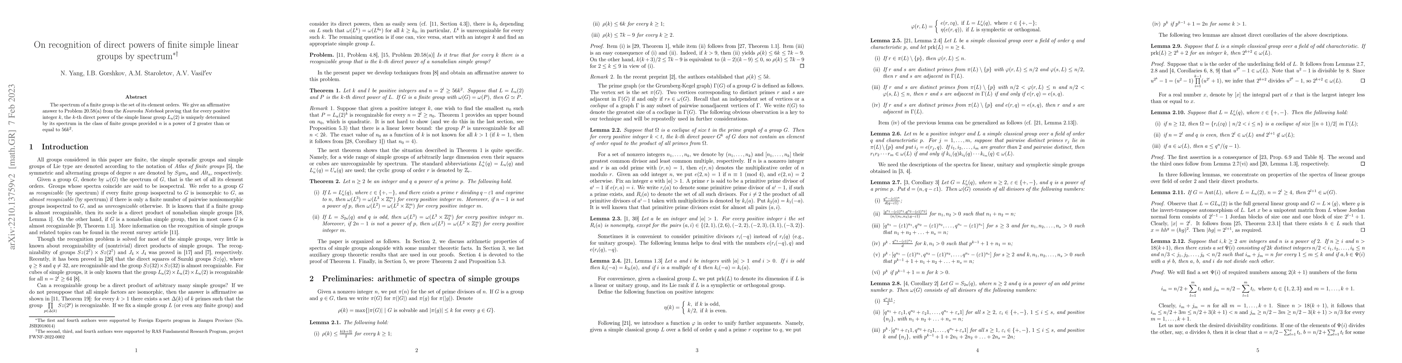Thumbnail for On recognition of direct powers of finite simple linear groups by
  spectrum