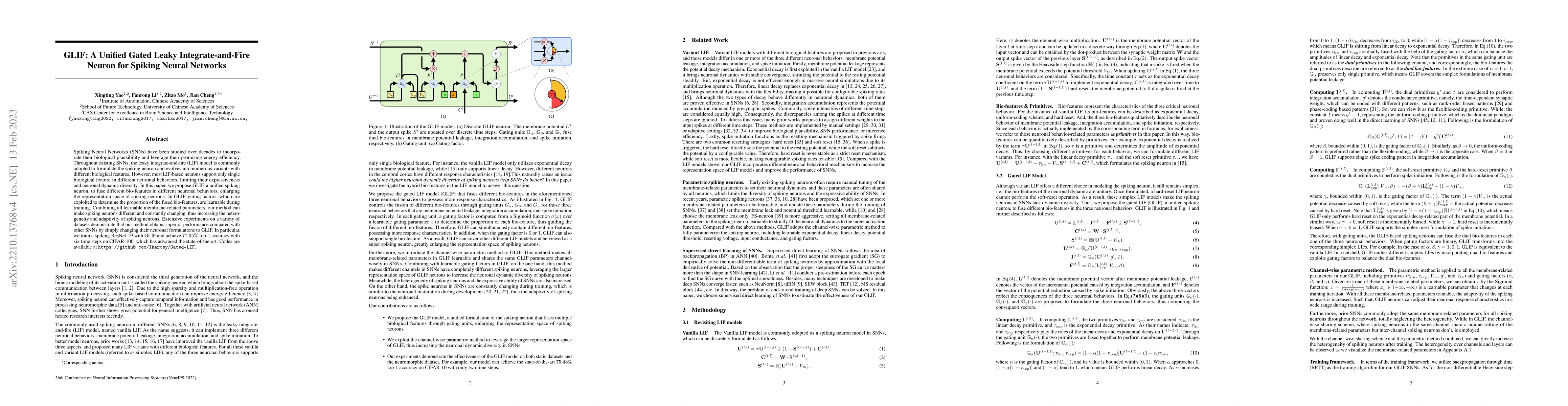 Thumbnail for GLIF: A Unified Gated Leaky Integrate-and-Fire Neuron for Spiking Neural
  Networks