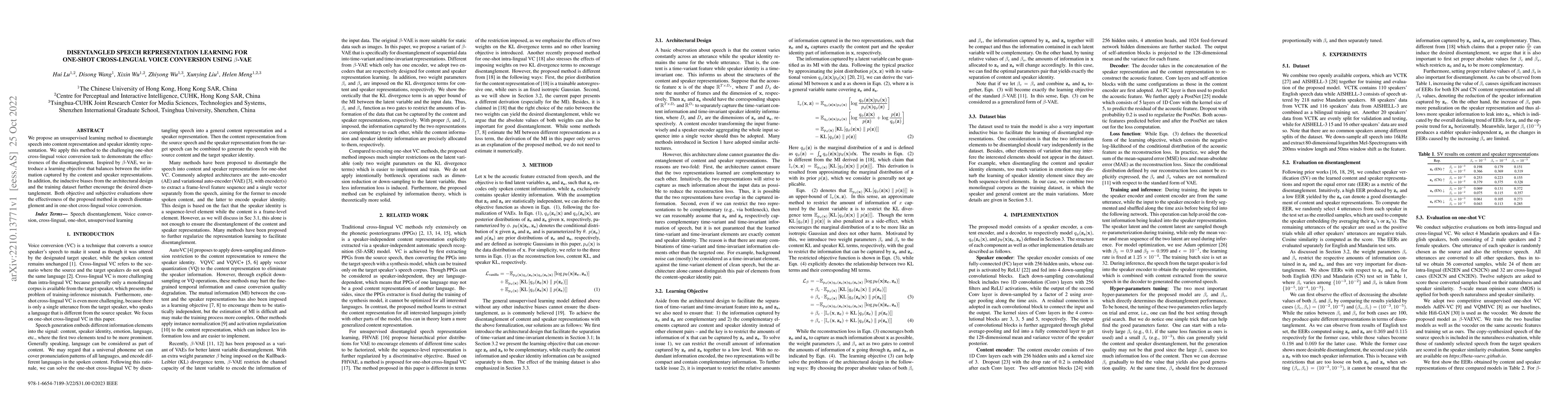Thumbnail for Disentangled Speech Representation Learning for One-Shot Cross-lingual
  Voice Conversion Using $\beta$-VAE