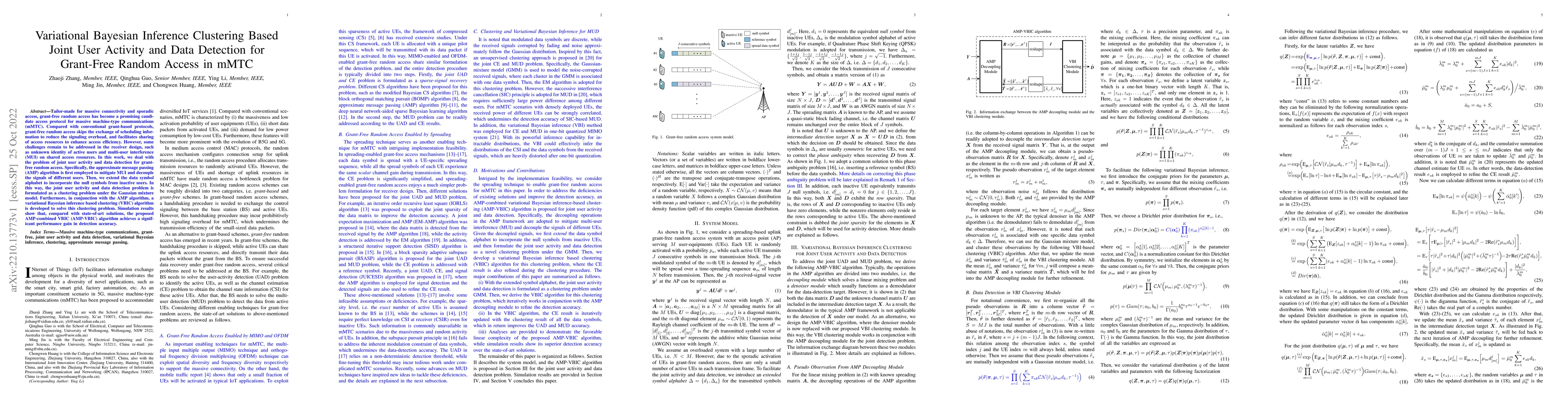 Thumbnail for Variational Bayesian Inference Clustering Based Joint User Activity and
  Data Detection for Grant-Free Random Access in mMTC
