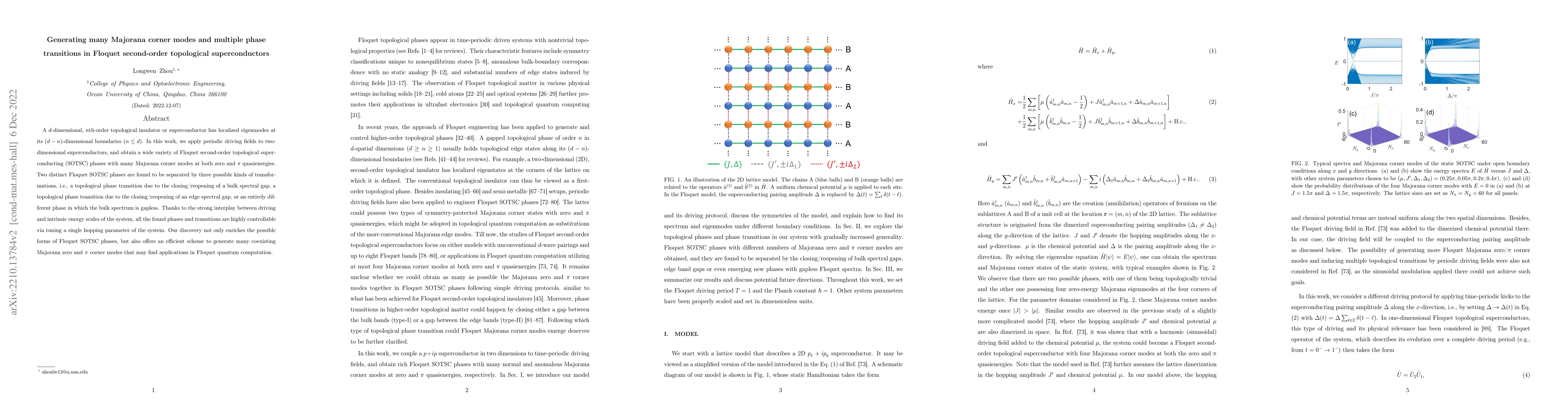Thumbnail for Generating many Majorana corner modes and multiple phase transitions in
  Floquet second-order topological superconductors
