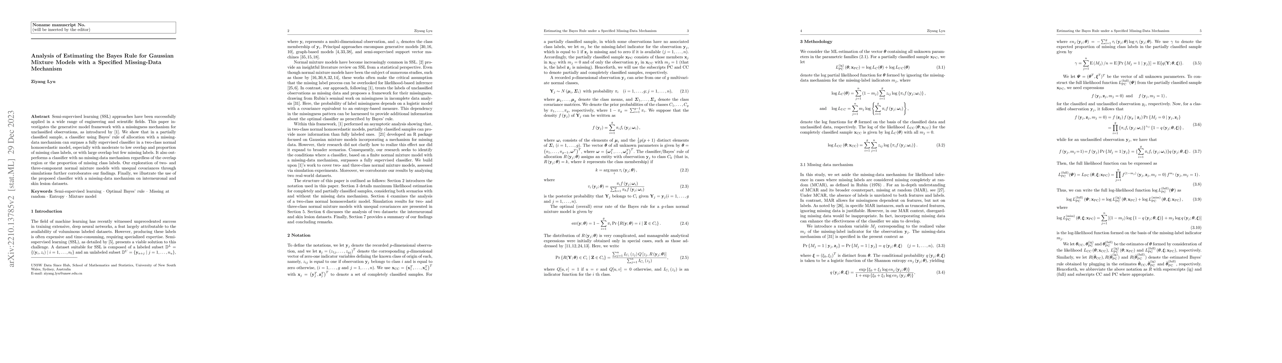 Thumbnail for Analysis of Estimating the Bayes Rule for Gaussian Mixture Models with a
  Specified Missing-Data Mechanism