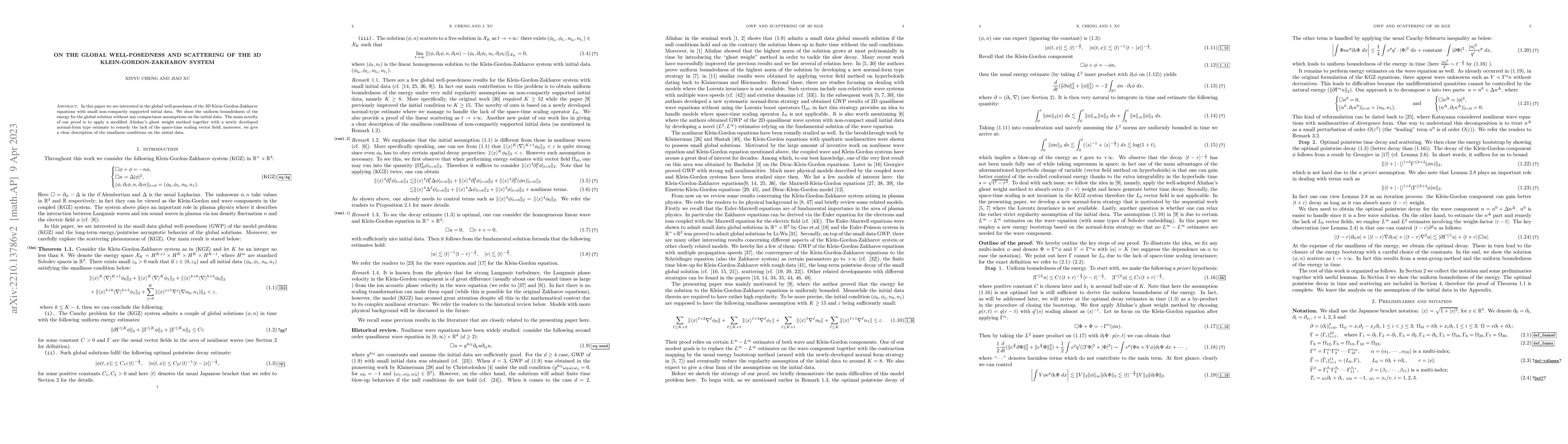 Thumbnail for On the global well-posedness and scattering of the 3D
  Klein-Gordon-Zakharov system