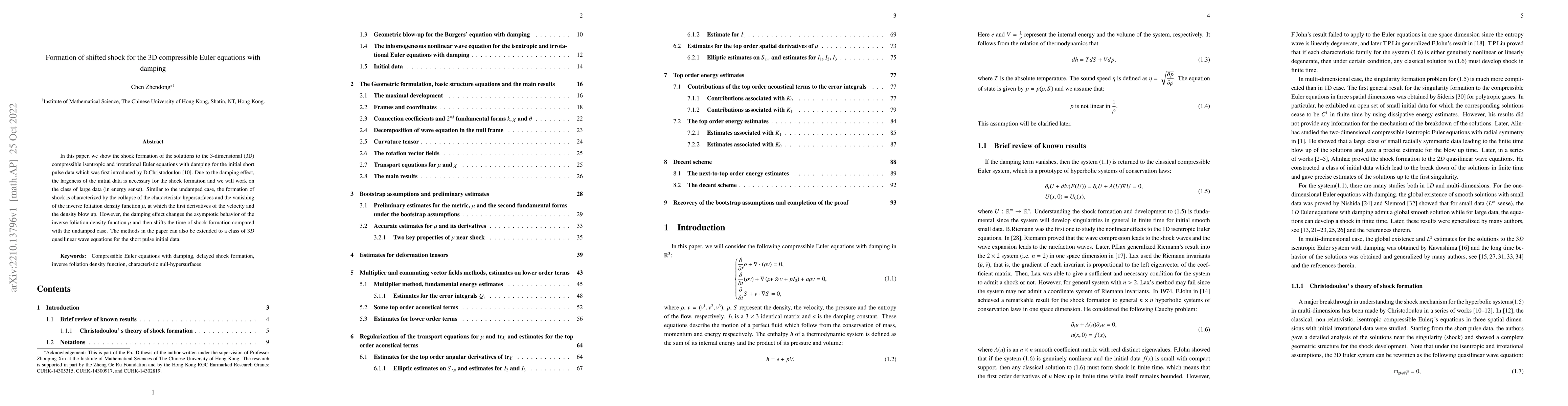 Thumbnail for Formation of shifted shock for the 3D compressible Euler equations with
  damping