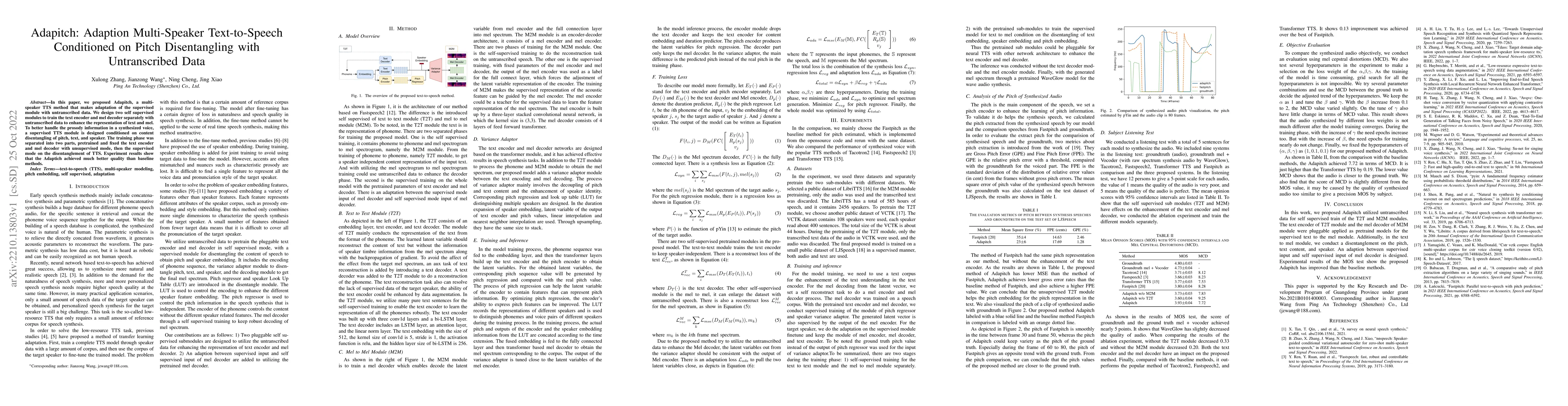 Thumbnail for Adapitch: Adaption Multi-Speaker Text-to-Speech Conditioned on Pitch
  Disentangling with Untranscribed Data