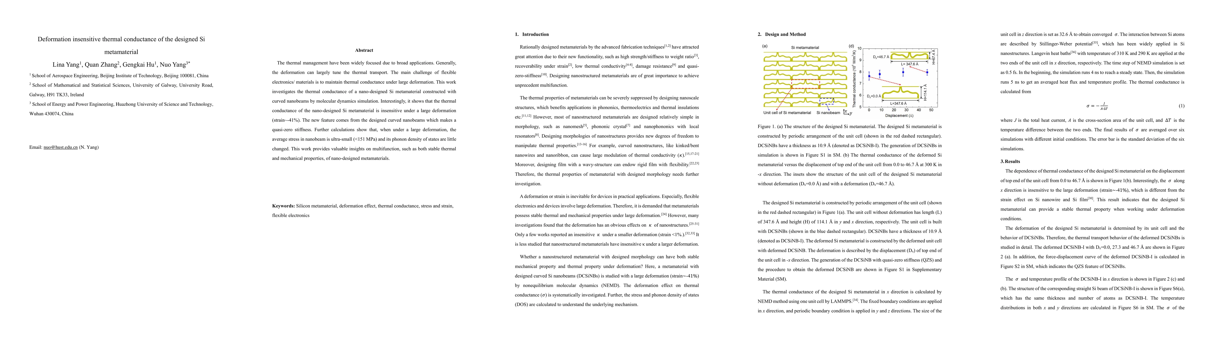 Thumbnail for Deformation insensitive thermal conductance of the designed Si
  metamaterial