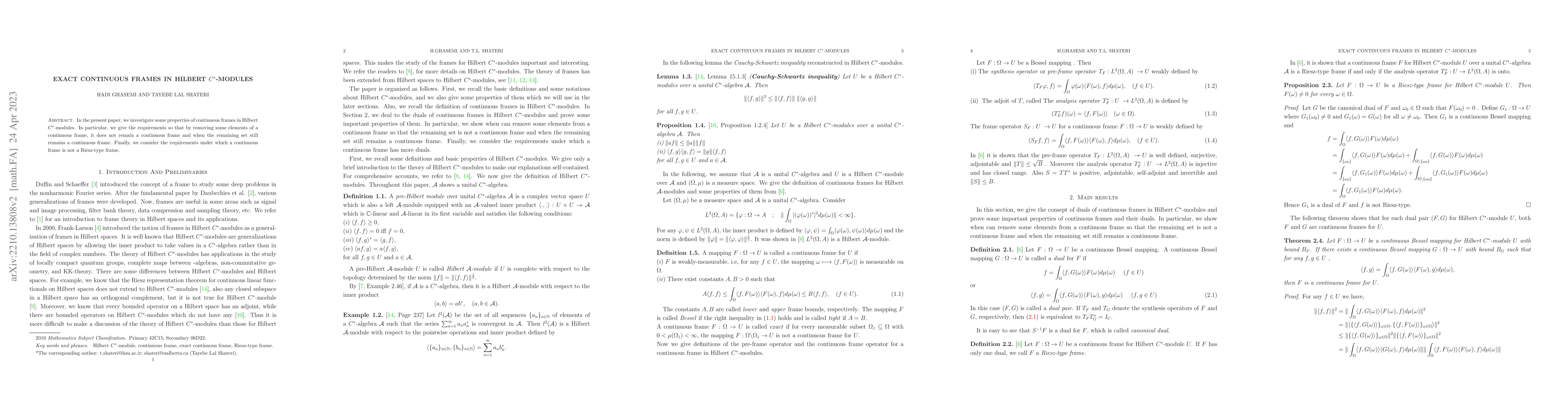Thumbnail for Exact Continuous frames in Hilbert C*-modules
