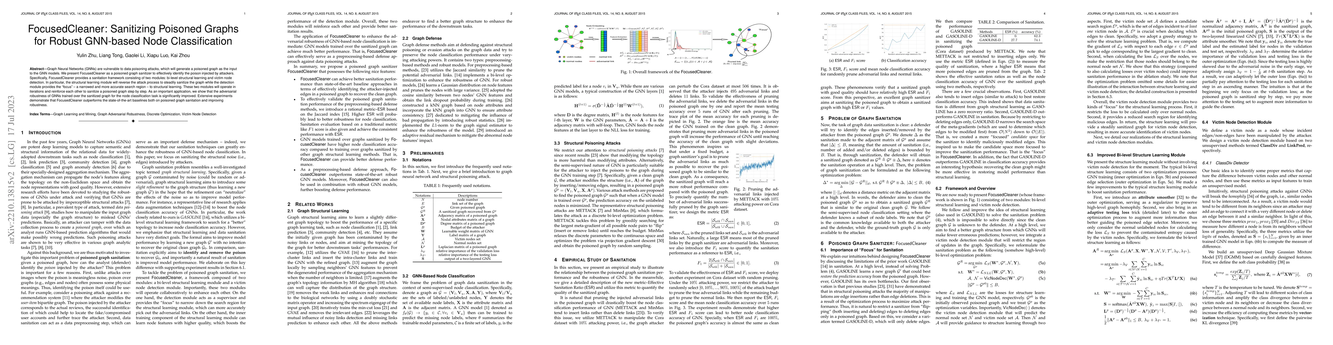 Thumbnail for FocusedCleaner: Sanitizing Poisoned Graphs for Robust GNN-based Node
  Classification