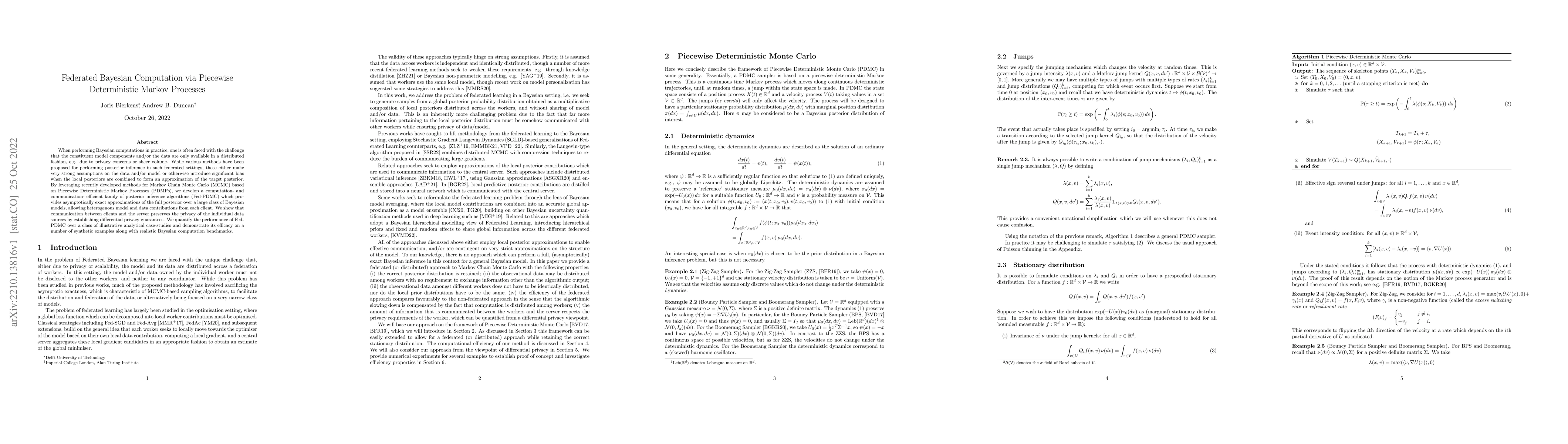 Thumbnail for Federated Bayesian Computation via Piecewise Deterministic Markov
  Processes