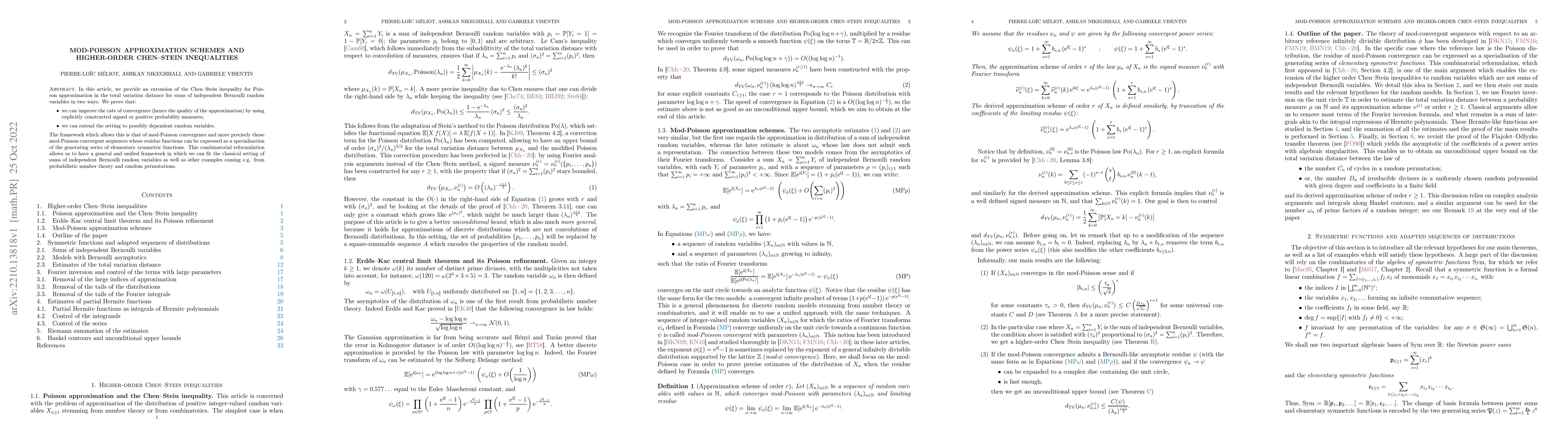 Thumbnail for Mod-Poisson approximation schemes and higher-order Chen-Stein
  inequalities