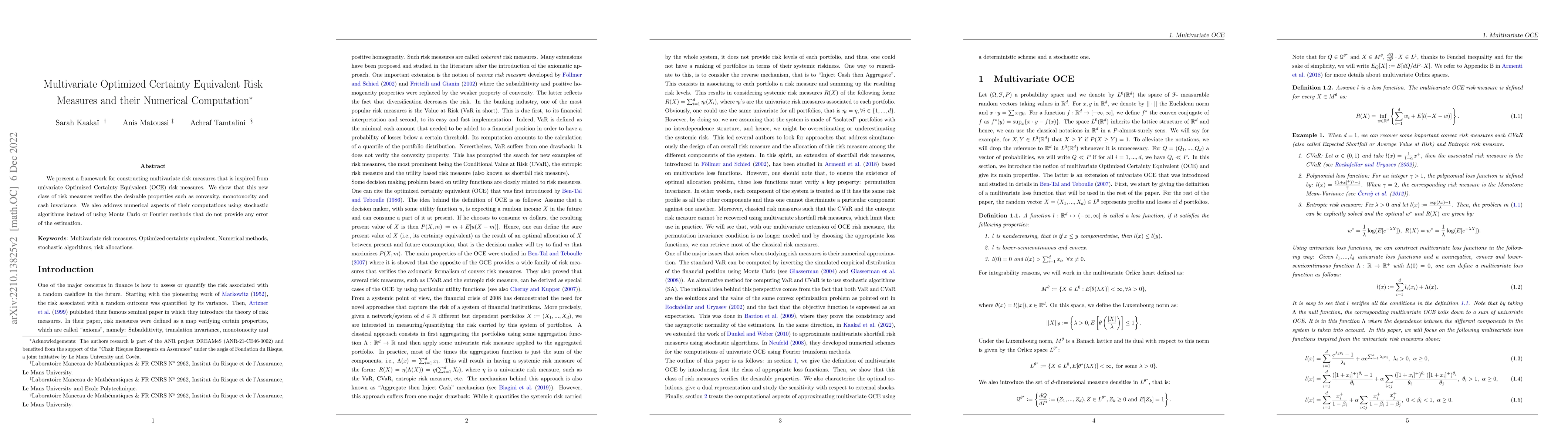 Thumbnail for Multivariate Optimized Certainty Equivalent Risk Measures and their
  Numerical Computation