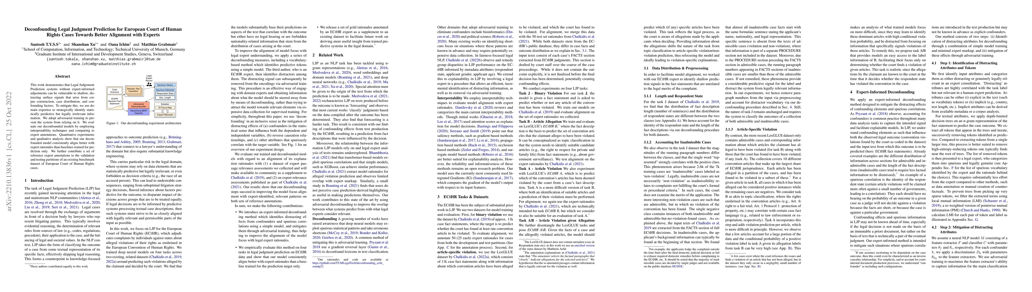 Thumbnail for Deconfounding Legal Judgment Prediction for European Court of Human
  Rights Cases Towards Better Alignment with Experts