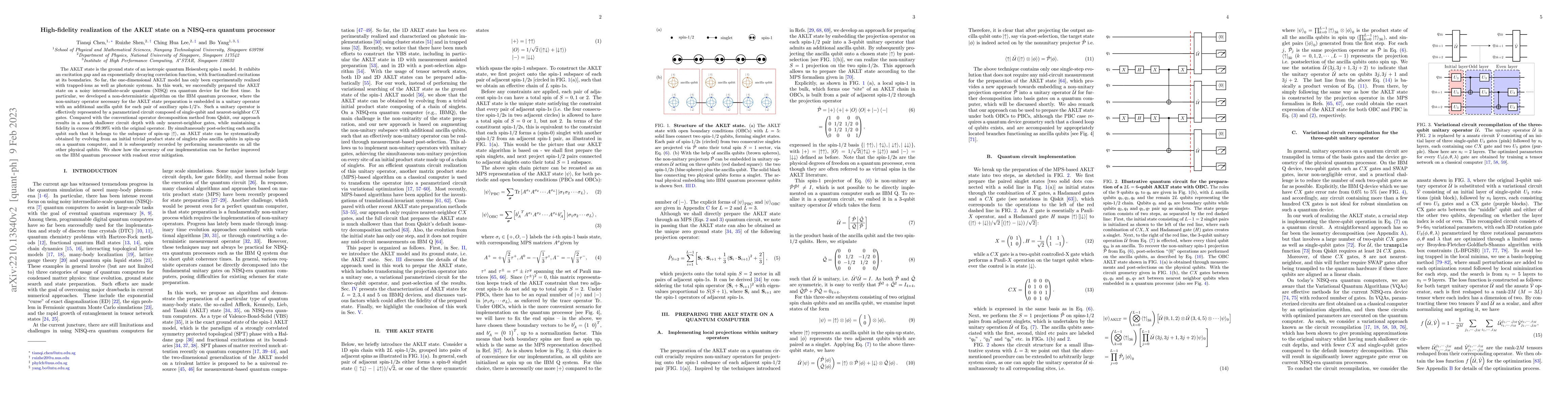 Thumbnail for High-fidelity realization of the AKLT state on a NISQ-era quantum
  processor