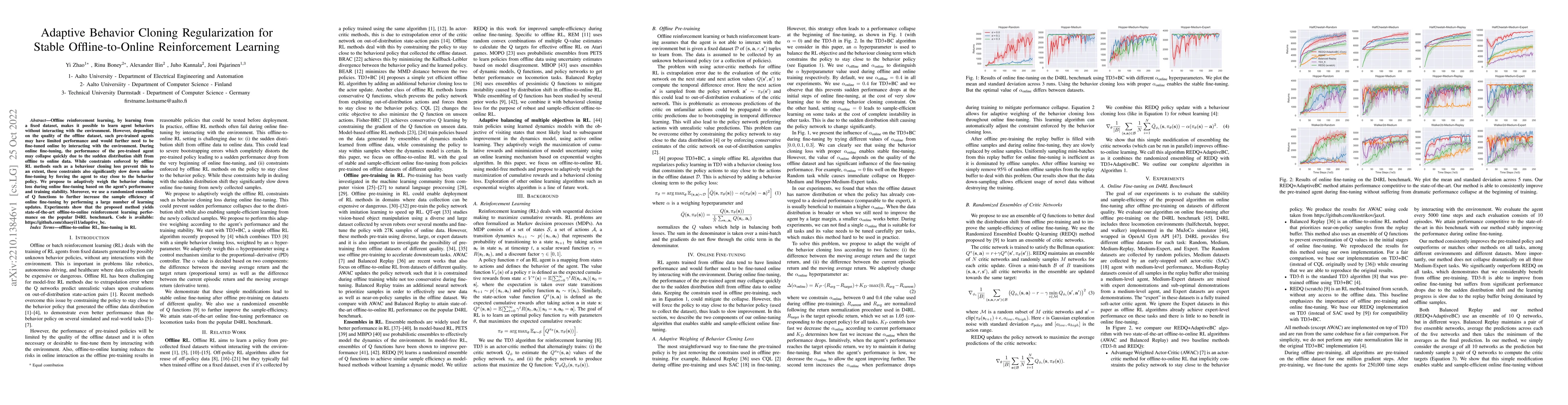 Thumbnail for Adaptive Behavior Cloning Regularization for Stable Offline-to-Online
  Reinforcement Learning