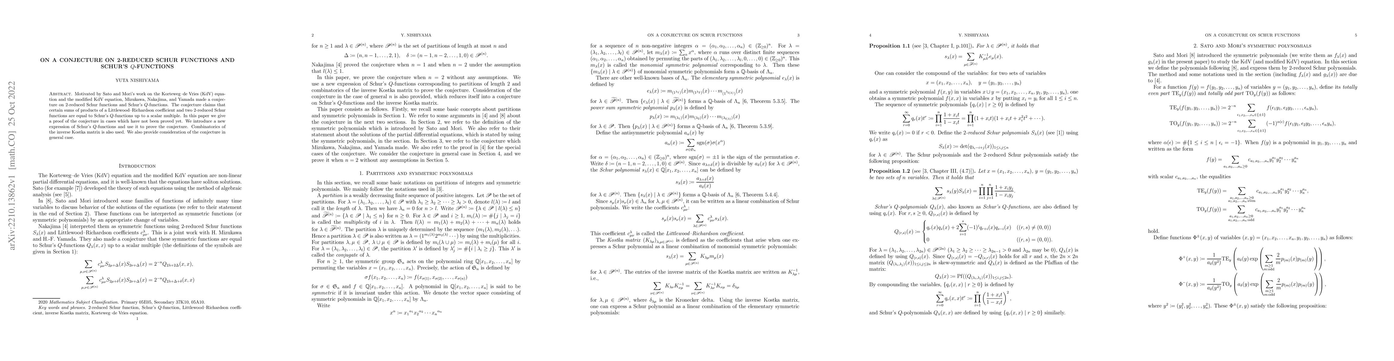 Thumbnail for On a conjecture on 2-reduced Schur functions and Schur's Q-functions