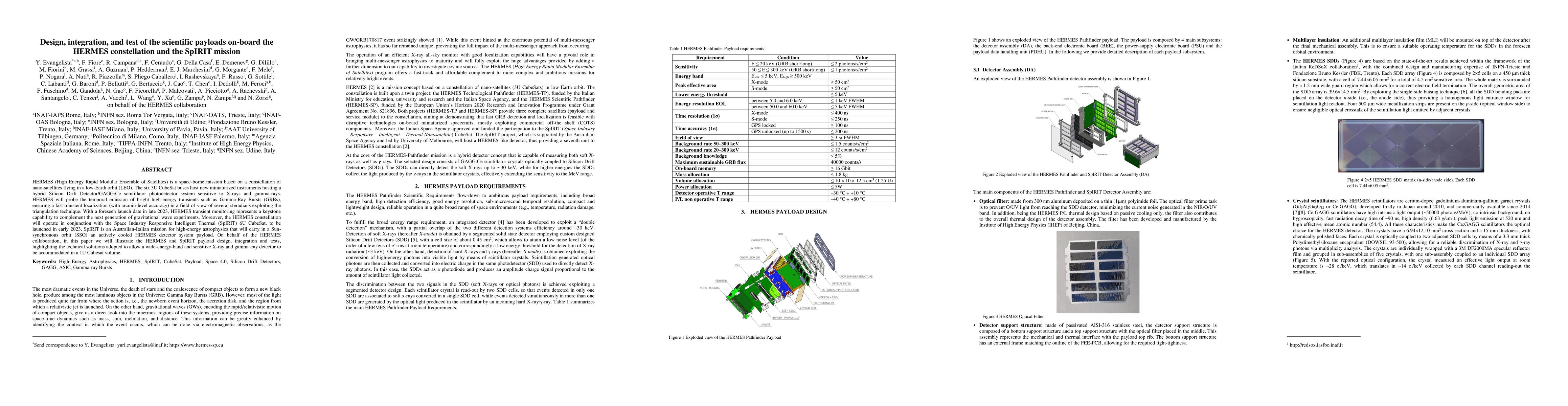 Thumbnail for Design, integration, and test of the scientific payloads on-board the
  HERMES constellation and the SpIRIT mission