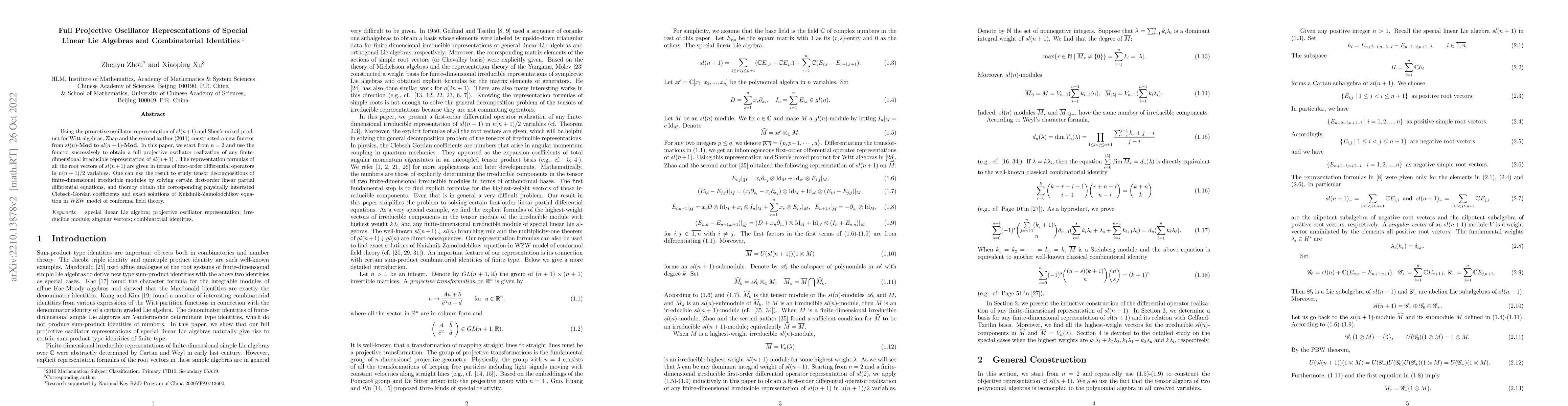 Thumbnail for Full Projective Oscillator Representations of Special Linear Lie
  Algebras and Combinatorial Identities