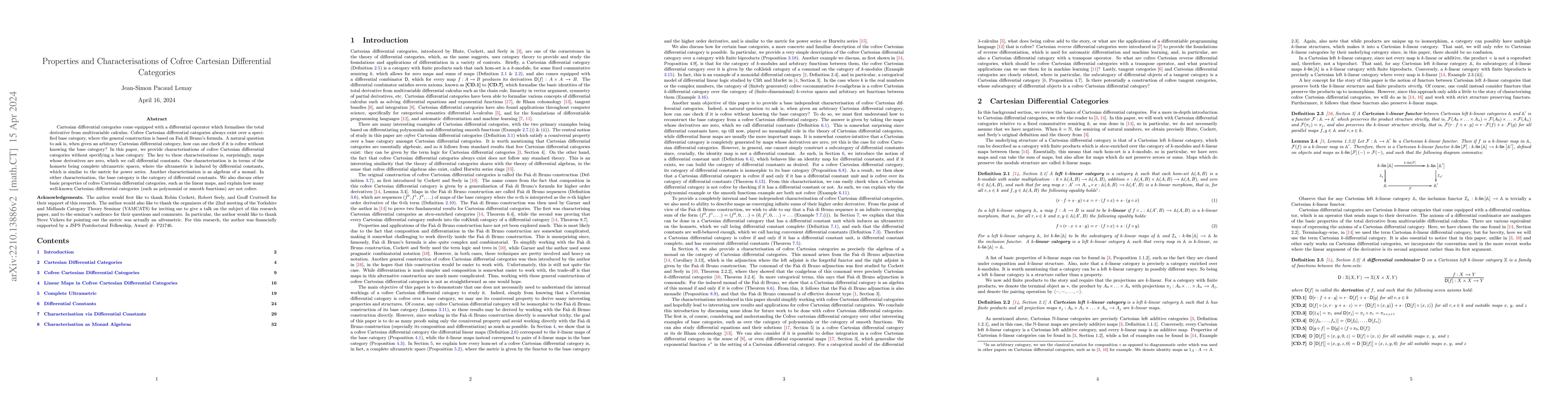 Thumbnail for Properties and Characterisations of Cofree Cartesian Differential
  Categories