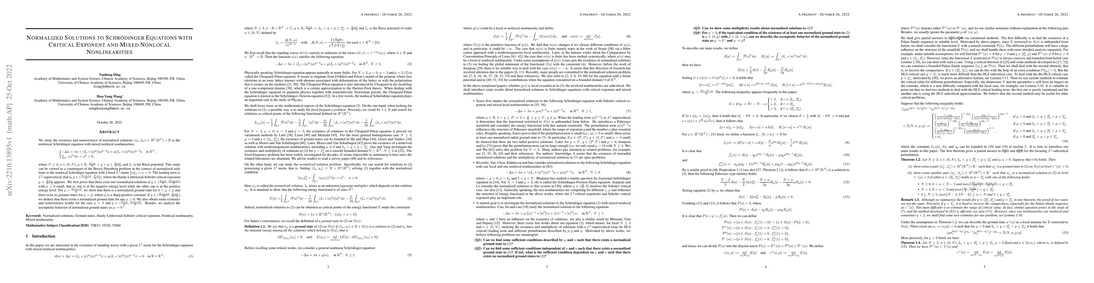 Thumbnail for Normalized Solutions to Schr\"{o}dinger Equations with Critical Exponent
  and Mixed Nonlocal Nonlinearities
