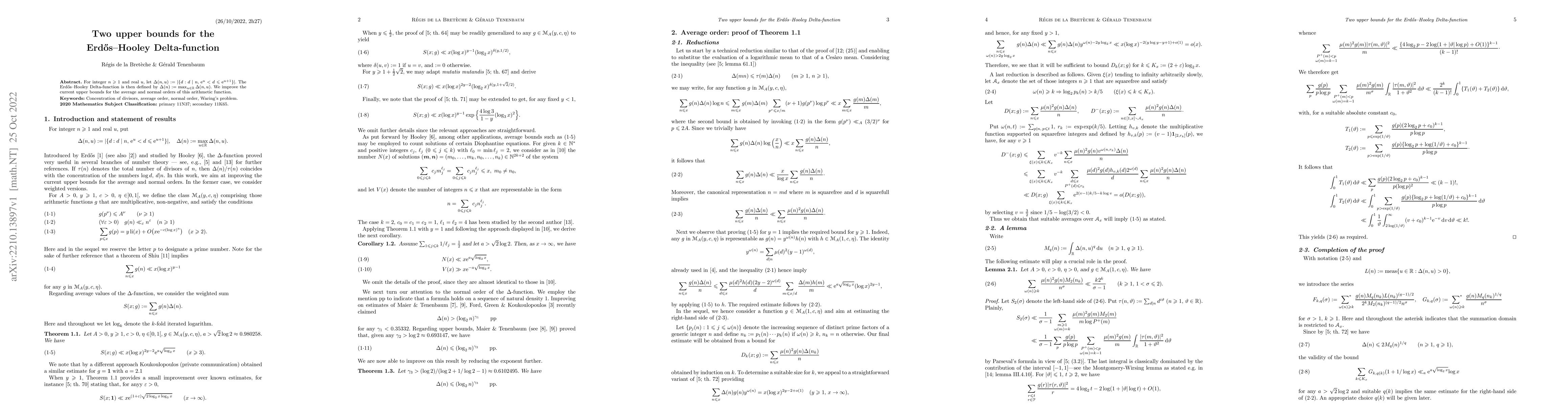Thumbnail for Two upper bounds for the Erd\H{o}s--Hooley Delta-function