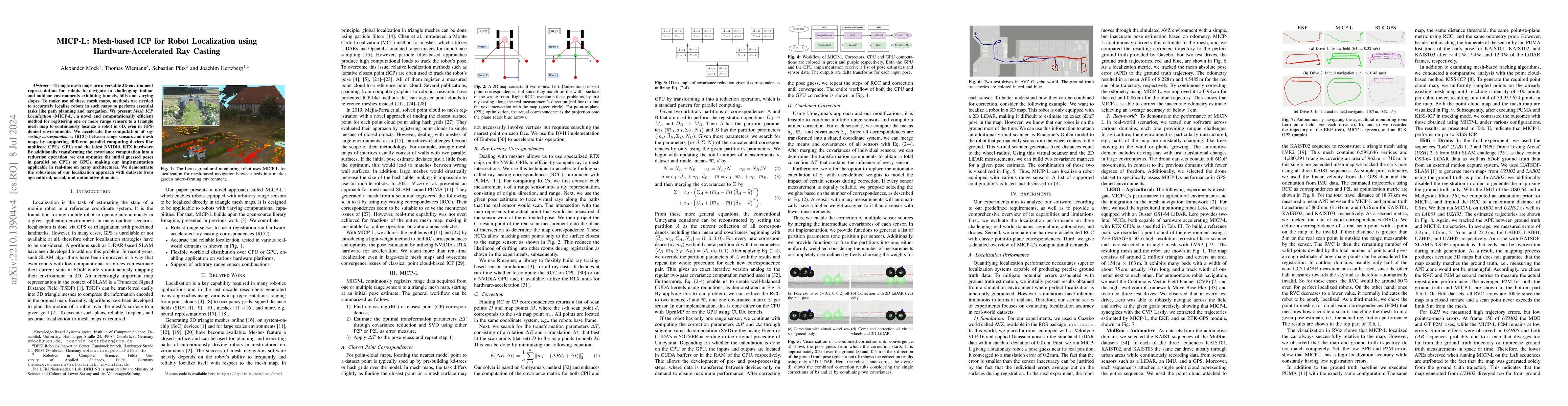Thumbnail for MICP-L: Mesh-based ICP for Robot Localization using Hardware-Accelerated
  Ray Casting