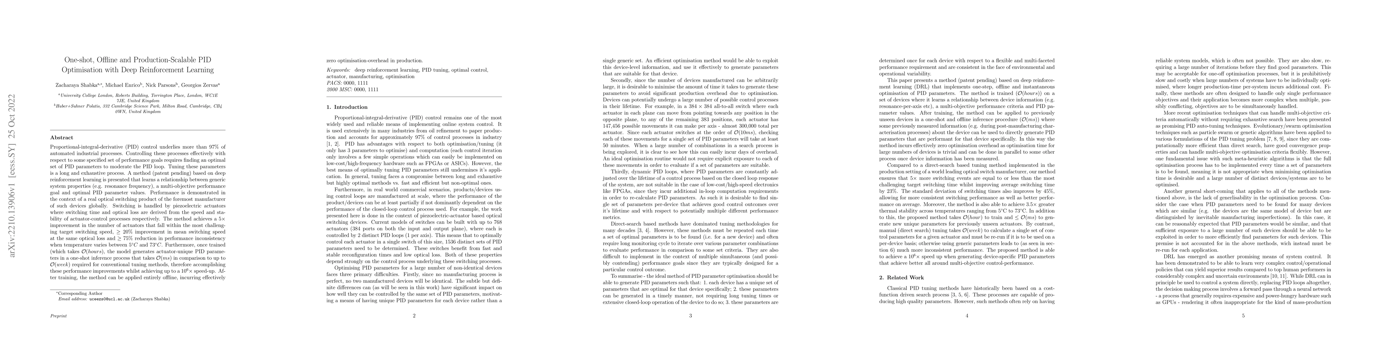 Thumbnail for One-shot, Offline and Production-Scalable PID Optimisation with Deep
  Reinforcement Learning