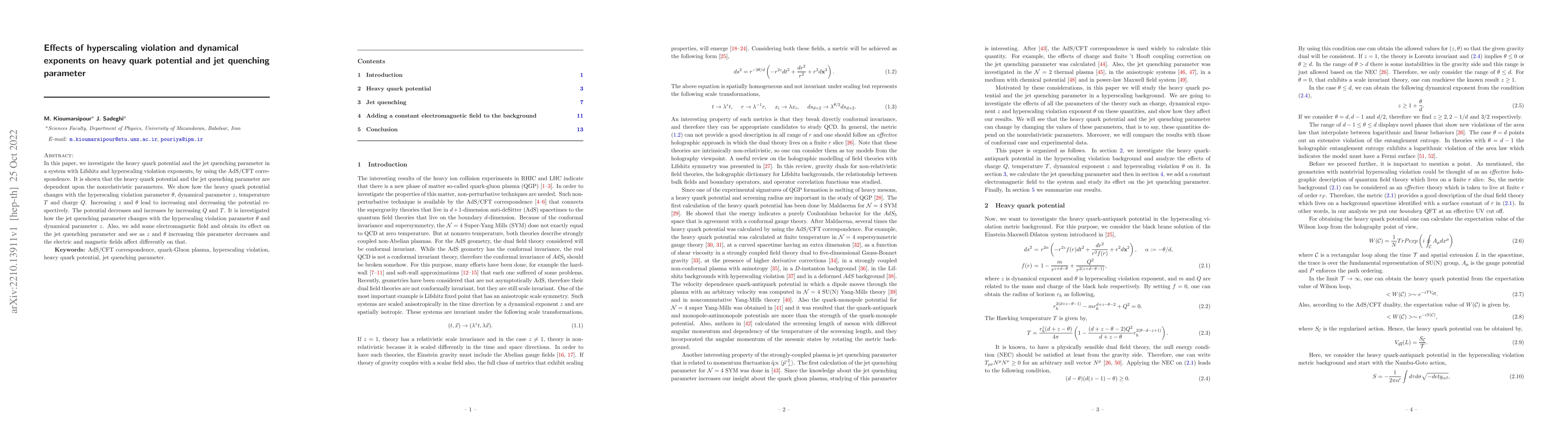 Thumbnail for Effects of hyperscaling violation and dynamical exponents on heavy quark
  potential and jet quenching parameter
