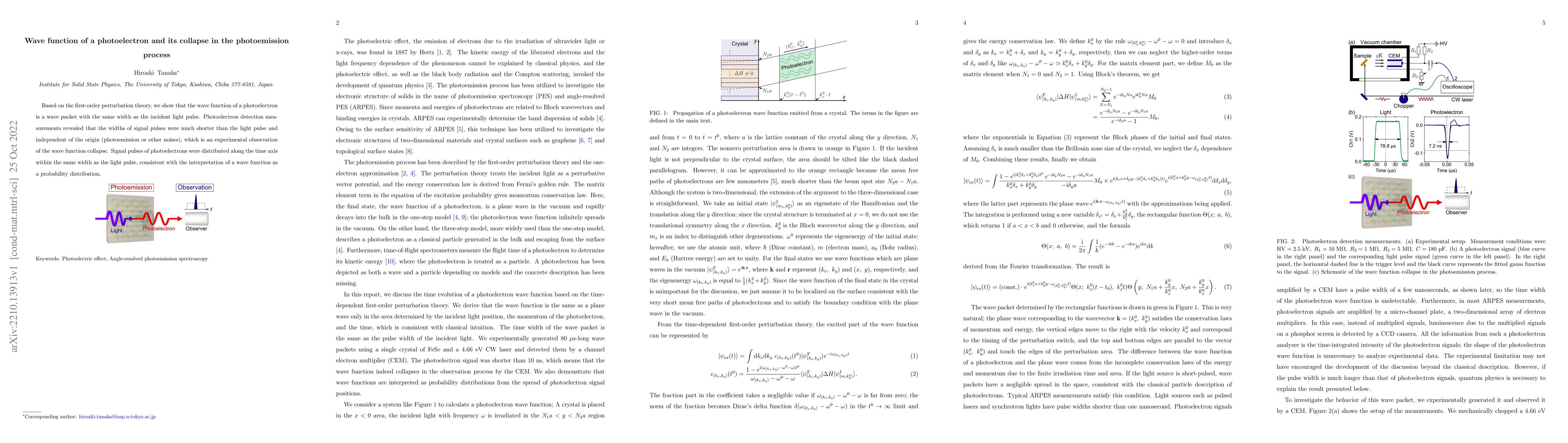 Thumbnail for Wave function of a photoelectron and its collapse in the photoemission
  process