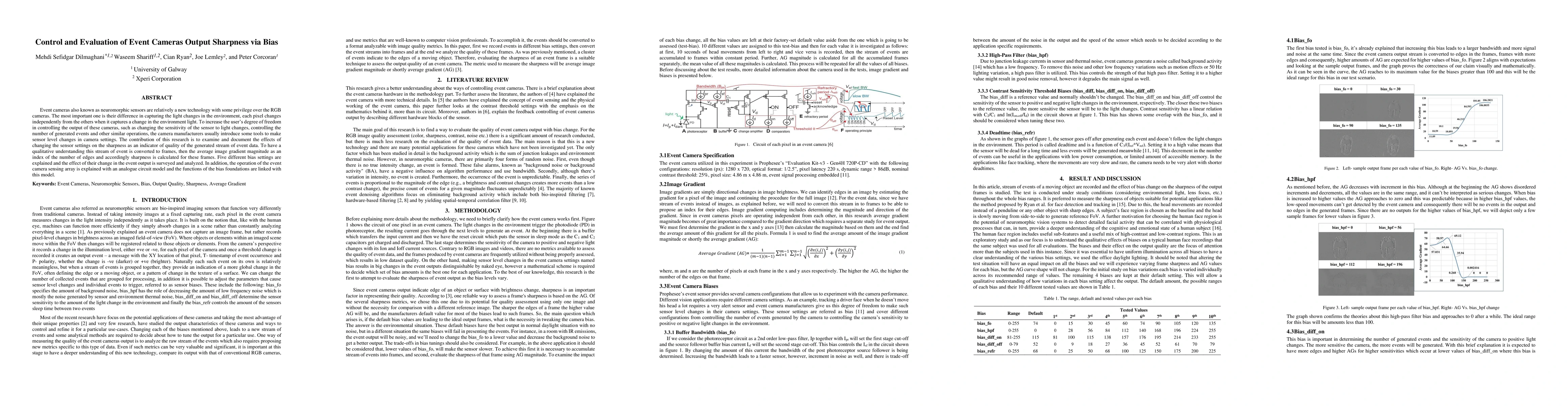Thumbnail for Control and Evaluation of Event Cameras Output Sharpness via Bias