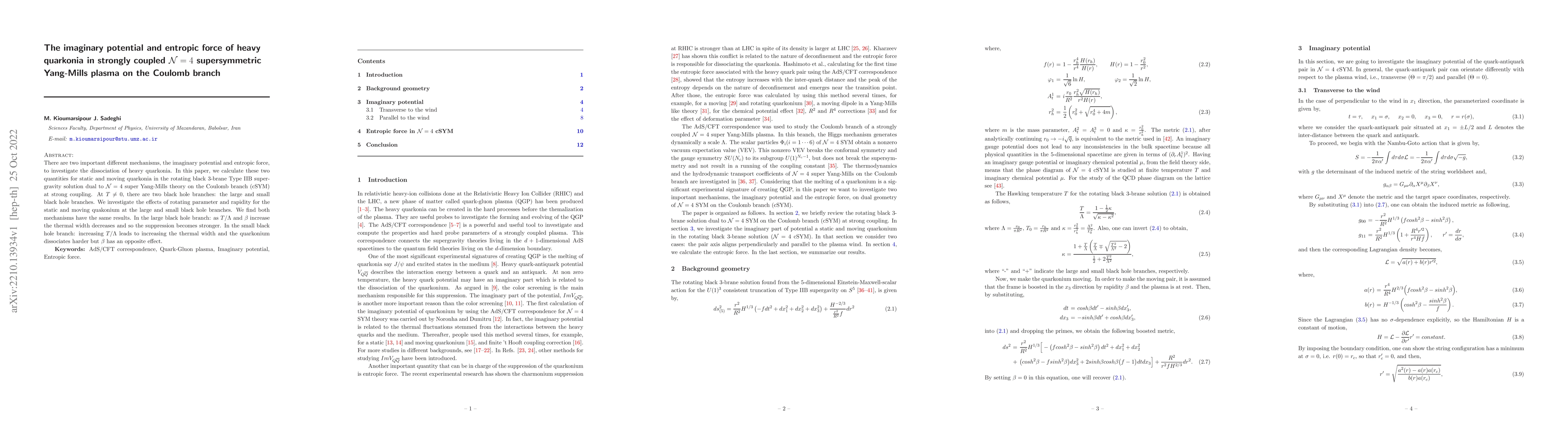 Thumbnail for The imaginary potential and entropic force of heavy quarkonia in
  strongly coupled N = 4 supersymmetric Yang-Mills plasma on the Coulomb branch