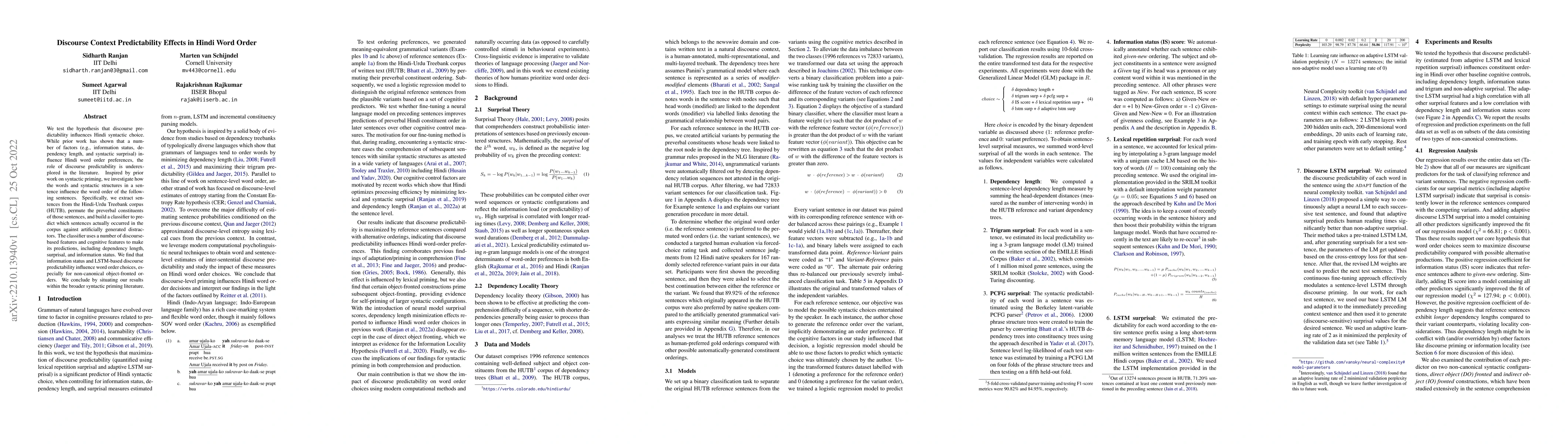 Thumbnail for Discourse Context Predictability Effects in Hindi Word Order
