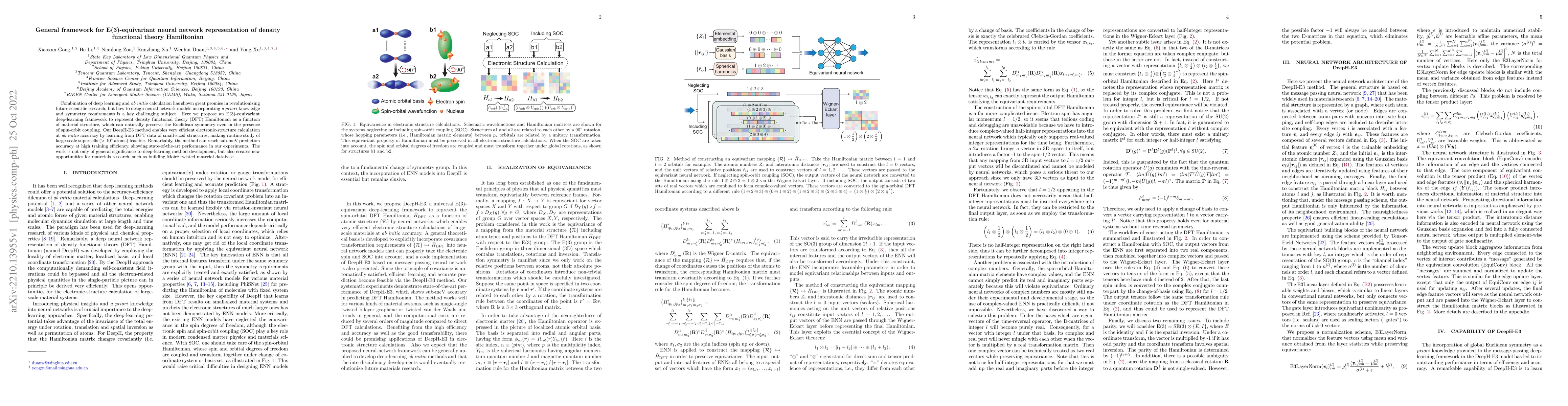 Thumbnail for General framework for E(3)-equivariant neural network representation of
  density functional theory Hamiltonian