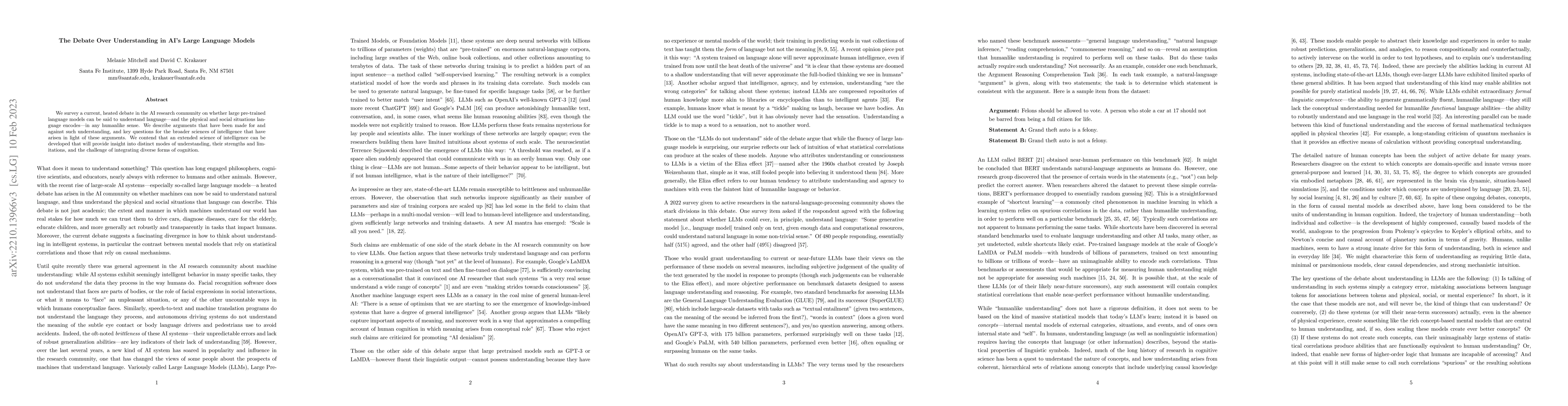 Thumbnail for The Debate Over Understanding in AI's Large Language Models