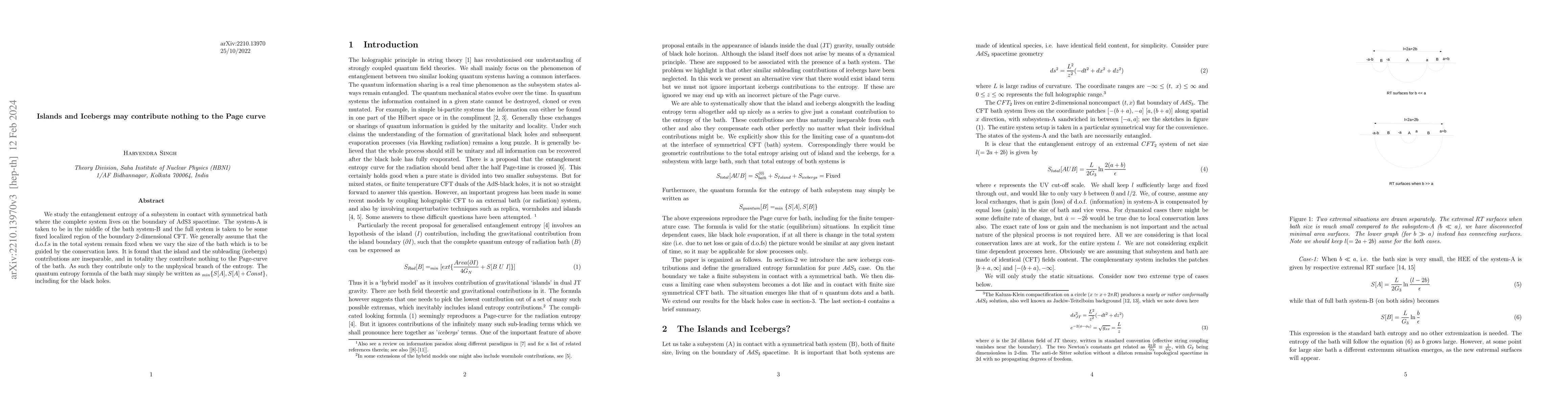 Thumbnail for Islands and Icebergs may contribute nothing to the Page curve