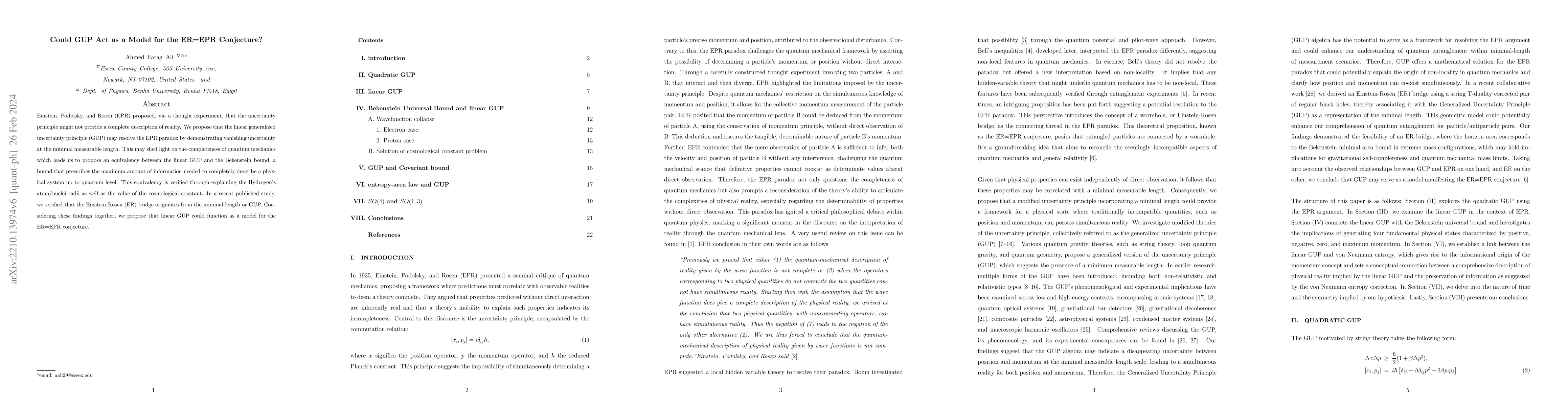 Thumbnail for Could GUP Act as a Model for the ER=EPR Conjecture?