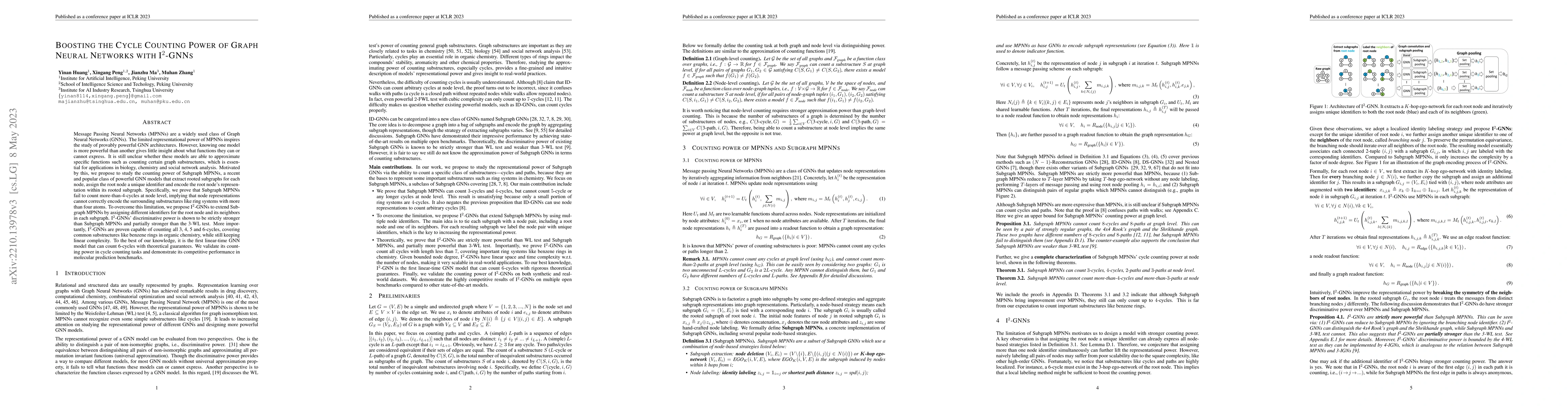 Thumbnail for Boosting the Cycle Counting Power of Graph Neural Networks with
  I$^2$-GNNs