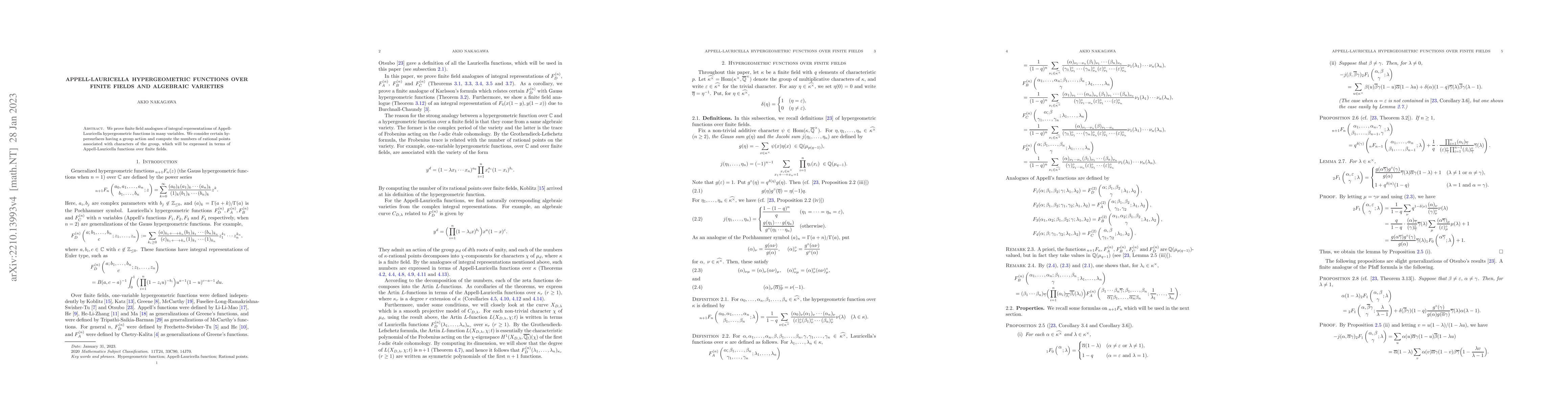 Thumbnail for Appell-Lauricella hypergeometric functions over finite fields and
  algebraic varieties