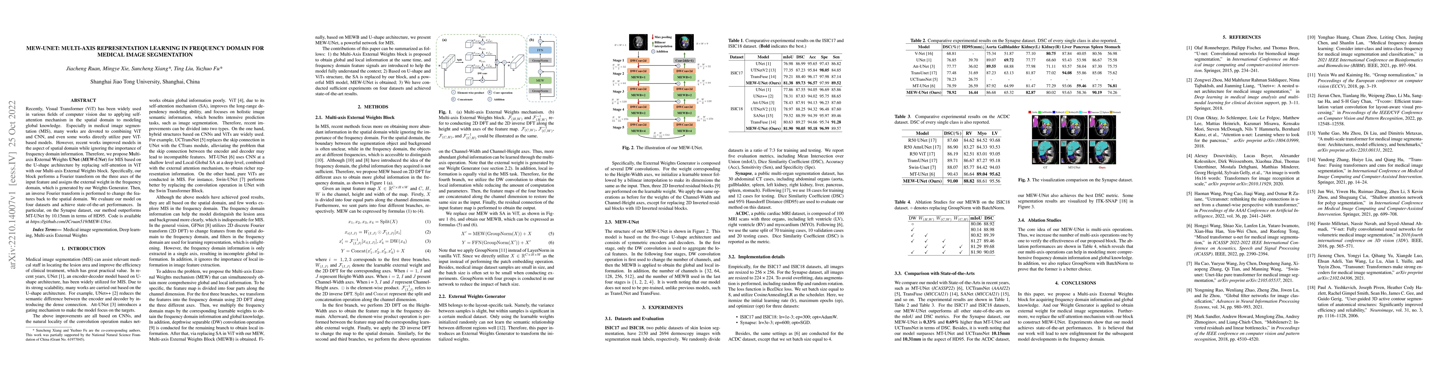 Thumbnail for MEW-UNet: Multi-axis representation learning in frequency domain for
  medical image segmentation