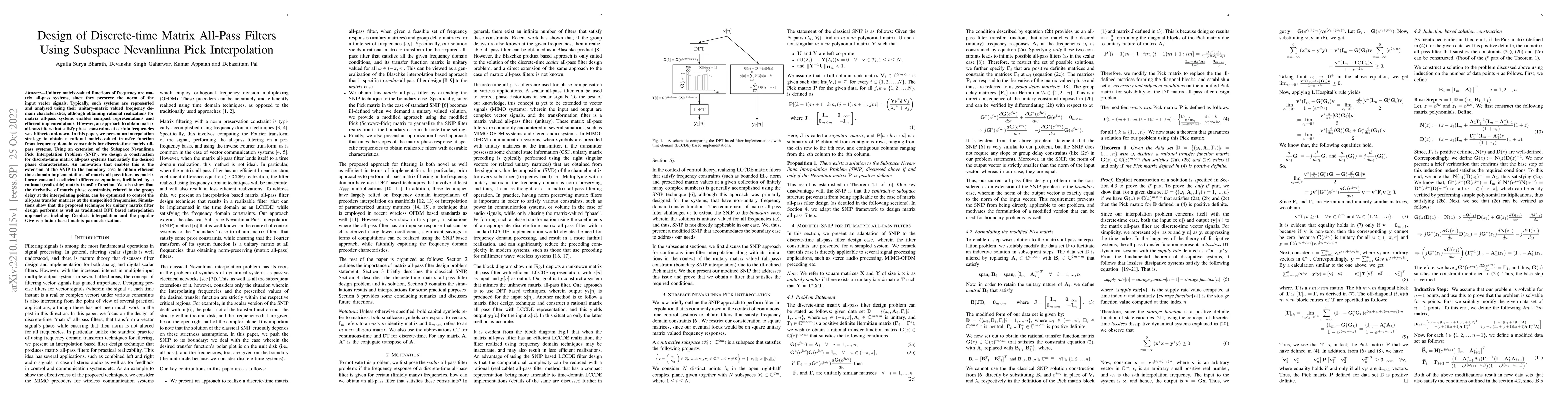 Thumbnail for Design of Discrete-time Matrix All-Pass Filters Using Subspace
  Nevanlinna Pick Interpolation