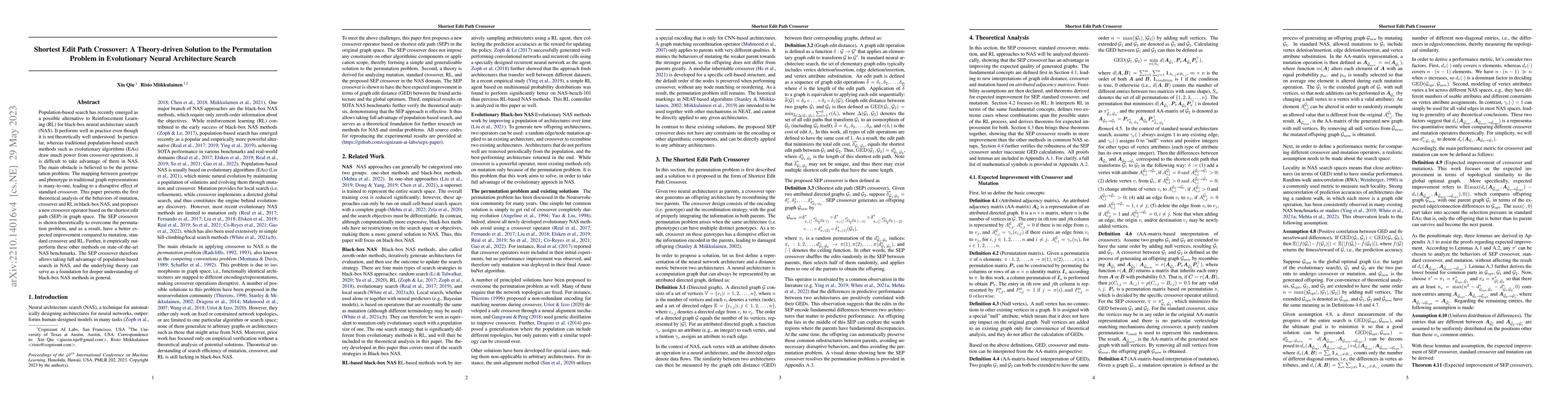 Thumbnail for Shortest Edit Path Crossover: A Theory-driven Solution to the
  Permutation Problem in Evolutionary Neural Architecture Search