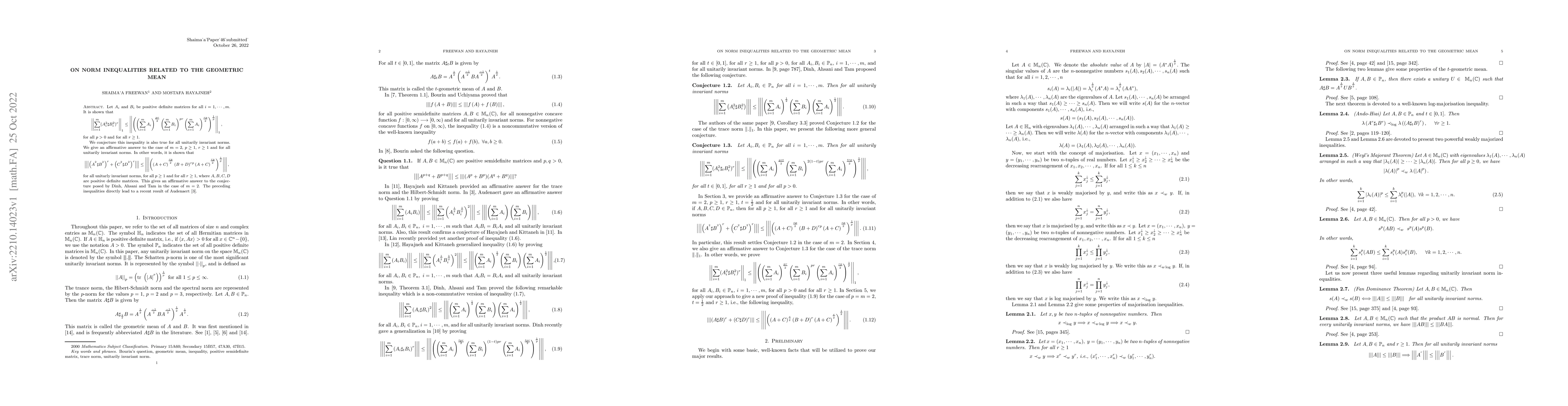 Thumbnail for On norm inequalities related to the geometric mean