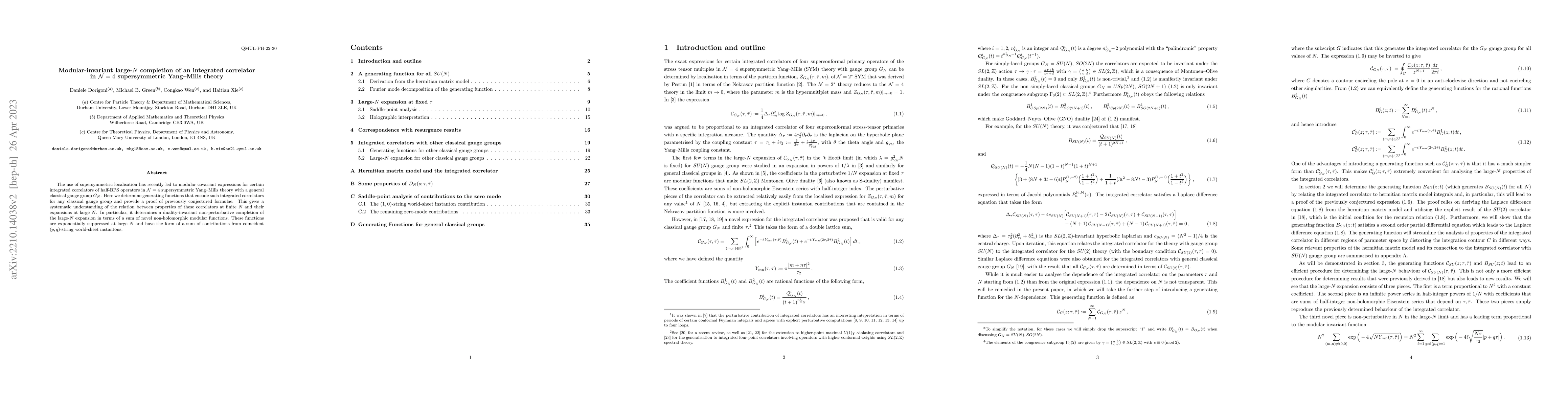 Thumbnail for Modular-invariant large-$N$ completion of an integrated correlator in
  $\mathcal{N}=4$ supersymmetric Yang-Mills theory